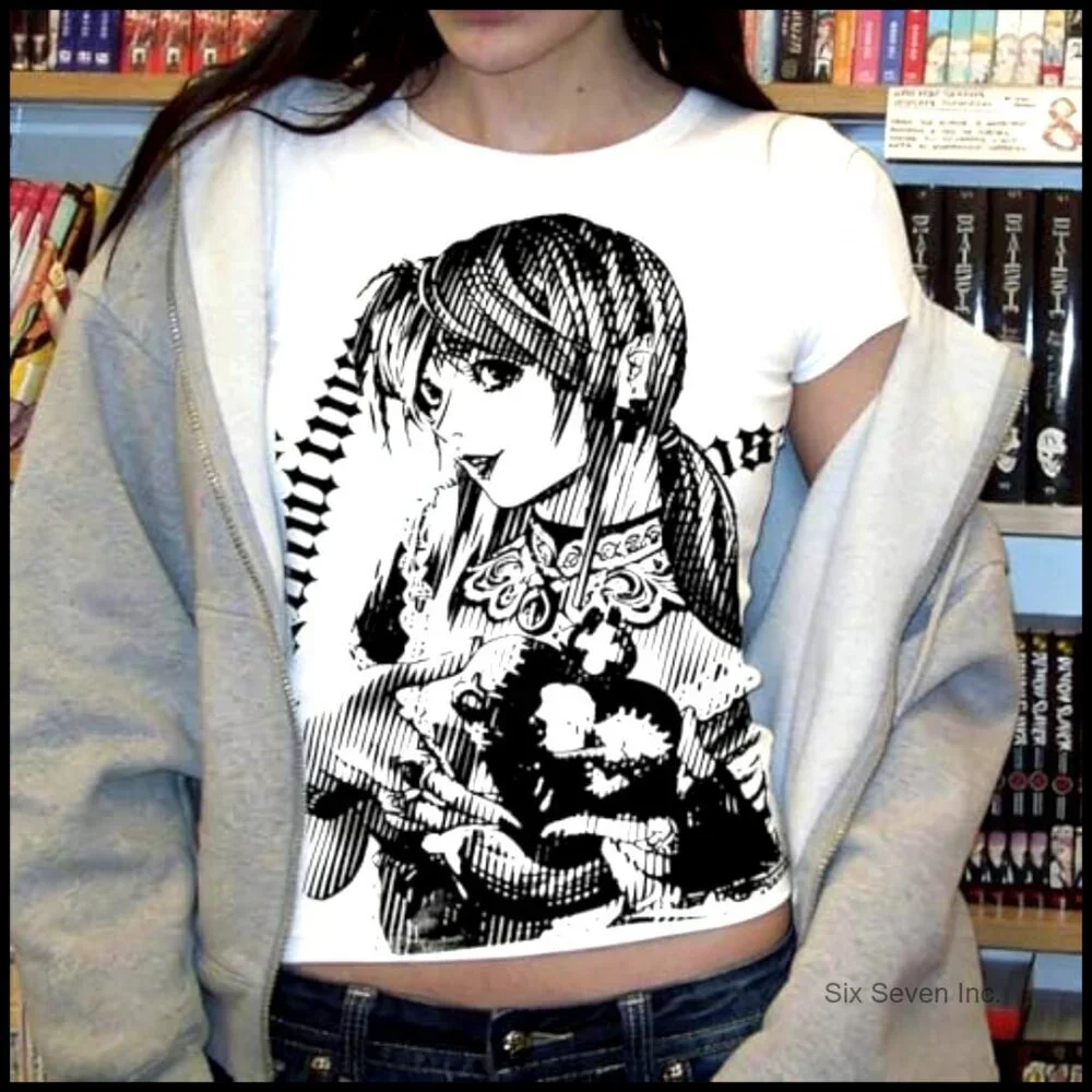 Y2K Graphic Baby Tee Vintage Emo Grunge Crop Top Polyester Summer Trendy